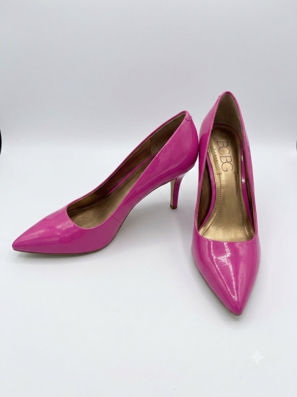 BCBG Paris Hot Pink Patent Pointed-Toe Pumps Size 9B/39 Barbiecore Heels